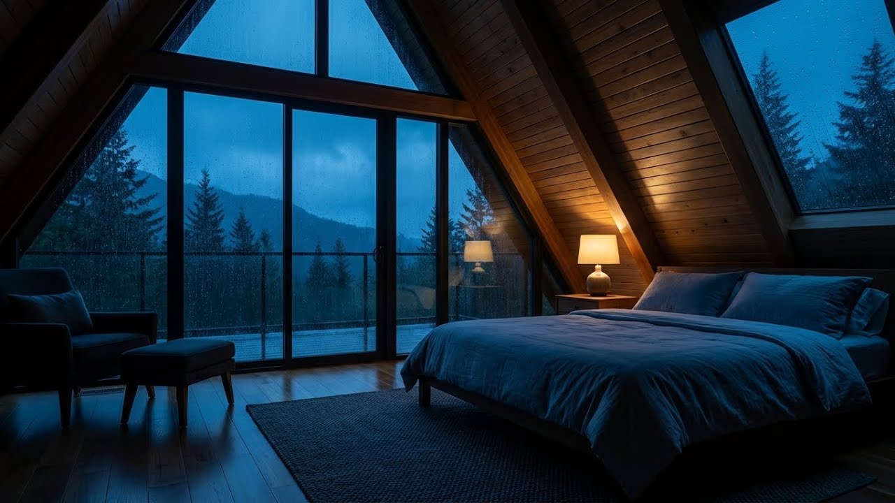 Soft Serenity: Rain piano for sleep, dark forest cabin, deep relaxation 🎹