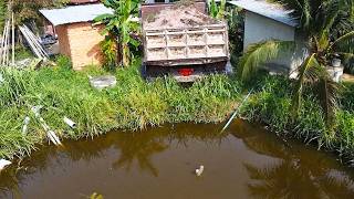 First Start Amazing PROJECT!! Filling Land Delete Deep Fish Pond Use Strong Bulldozer & 5Ton Truck.