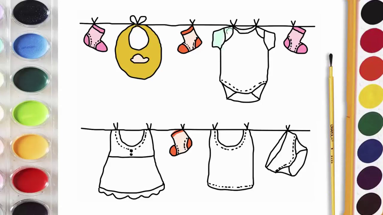 Baby Clothes Coloring Page for Kids to Learn to Paint and Color - YouTube