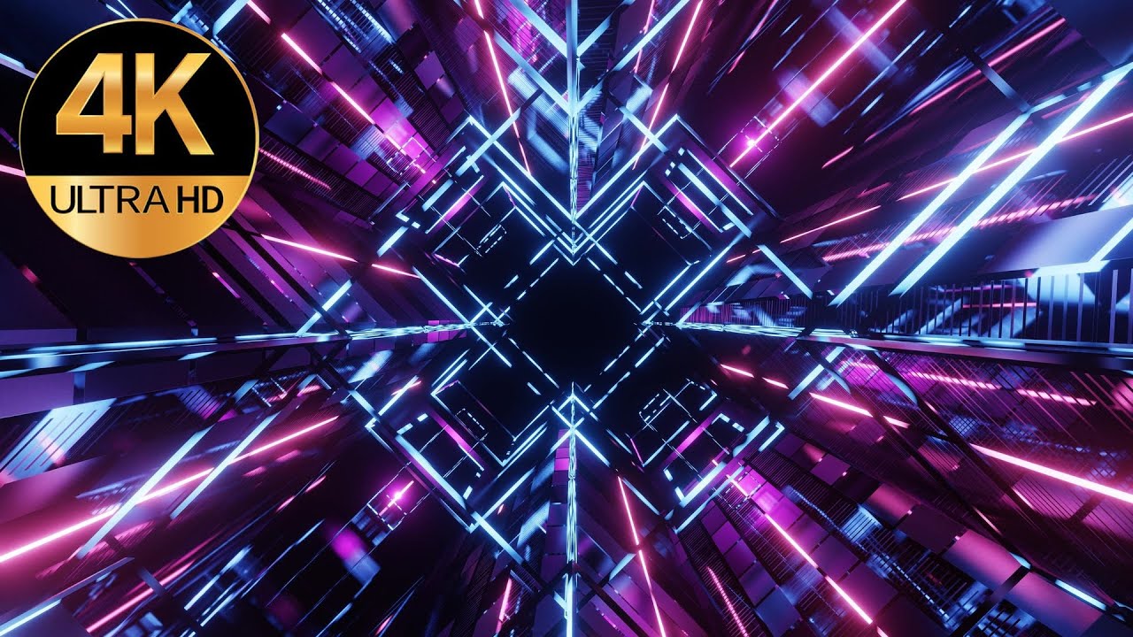 10 hour VJ Loop 4k Neon light Grid Tunnel fast moving Metallic Color ...