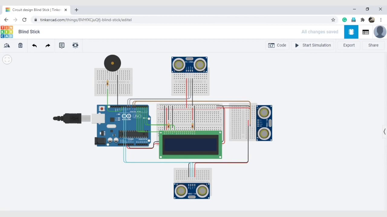Smart Stick for Blind Person on Tinkercad - YouTube