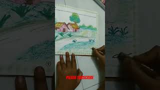 Village drawing with oil pastel colours ? #shortvideo #drawing #viral #shortfeed #villagedrawing