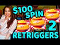 TWO RETRIGGERS ON A $100 SPIN on DRAGON LINK Slot Machine at the WYNN LAS VEGAS!