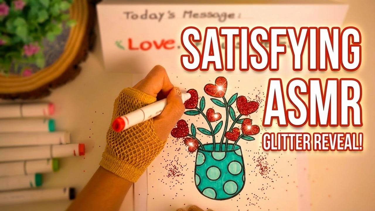 marker asmr coloring heart flowers in a vase