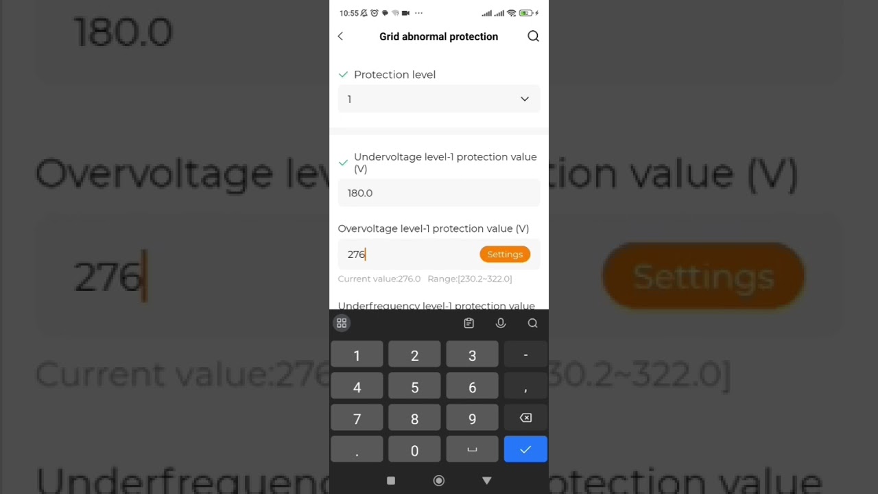 Over voltage setting in Sungrow  RT series inverter