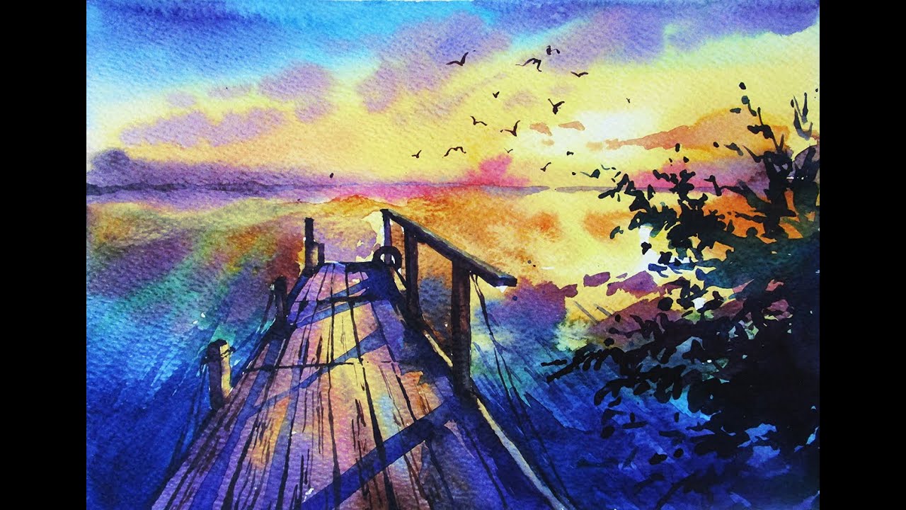  Watercolor painting  Sunset YouTube