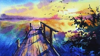 watercolor sunset painting water paintings paint beginners easy watercolour watercolors sunsets sea techniques arts paintingvalley tutorial getdrawings colors wonderful flowers