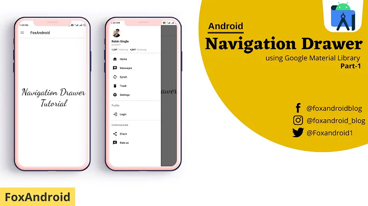 Android Navigation Drawer using Google Material Design | Custom Navigation Drawer Android Studio |#1