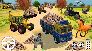Drive Tractor And Road Roller JCB Unloading Stone From Dumper Truck in Game 🔥 Part 279 #gamingvideos