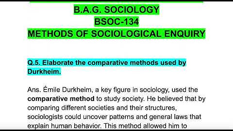 SOLVED BSOC-134 IGNOU ASSIGNMENT JULY’24 & JAN’25 Elaborate comparative methods used by Durkheim