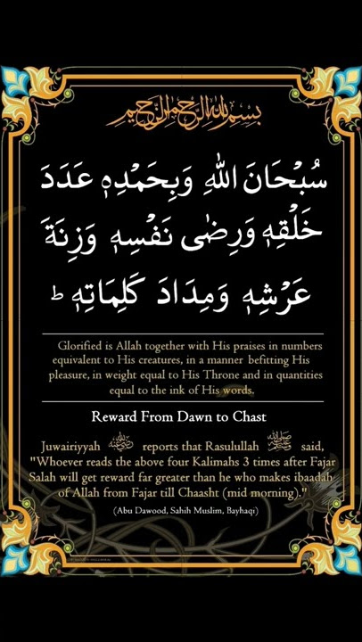 Morning Dua || Hazrat Juveriya || Subhanalahi Wabihamdihi adada khalqihi waridha nafsihi wa zinata..