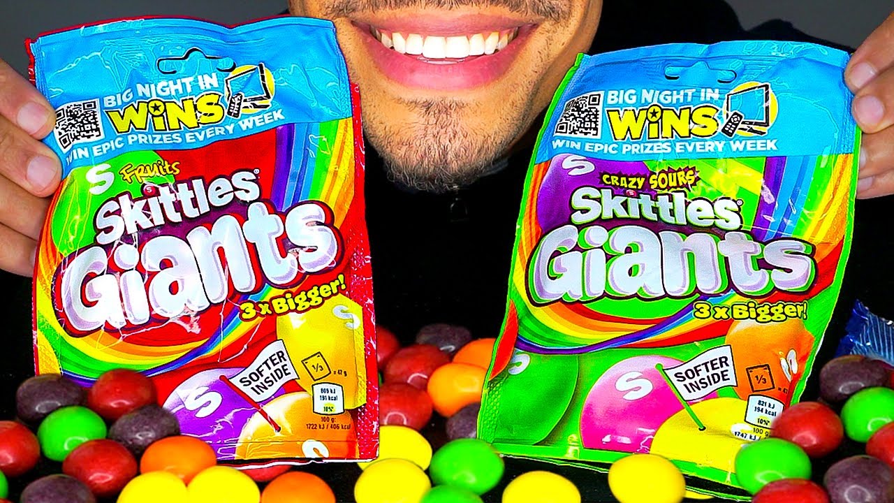 SKITTLES GIANTS ORIGINAL CRAZY SOURS COMMERCIAL CANDY EATING MUKBANG UK ...