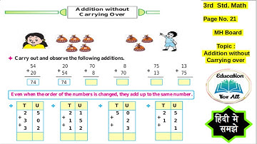 3rd Std Maths | Chapter 3 : Addition without Carrying Over. Page 21. Part 2 | MH Board