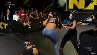 Mia Yim attacks Shayna Baszler,Bianca Belair \& Io sharia