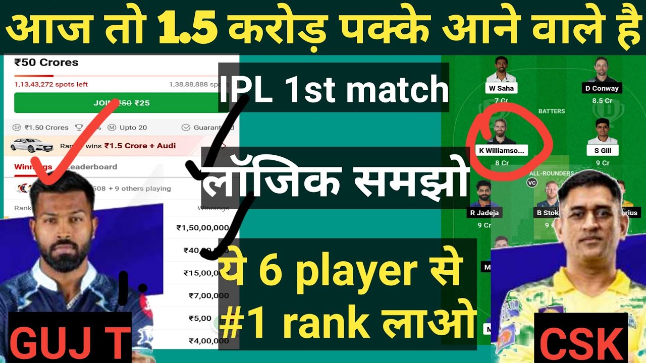 GT vs CSK Dream11 prediction||GT vs CHE Grand league team prediction||IPL 2023 1st match team