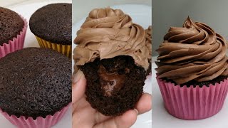 Cupcakes de chocolate húmedos Rellenos de Nutella y Ganashe de chocolate - Karamela