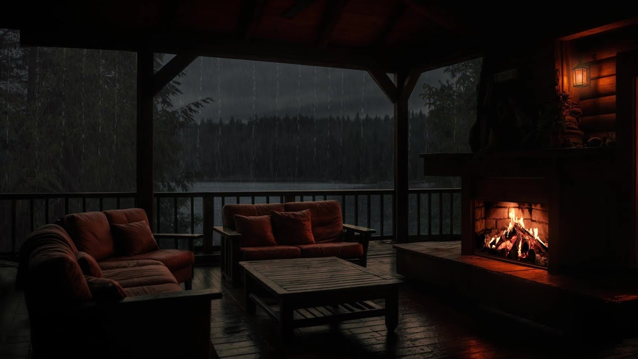 🔥 Listening to the Rain from the Porch | Peaceful Lake Night ASMR