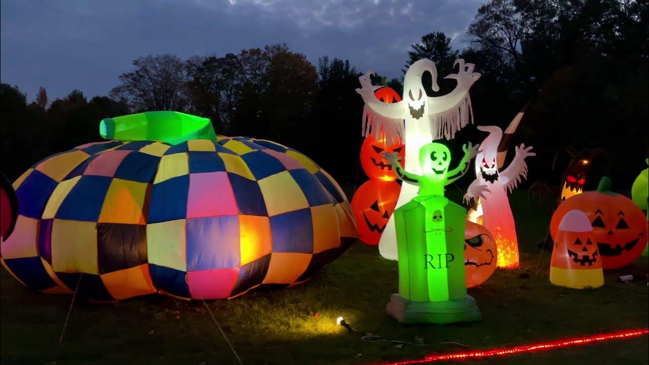 Halloween Inflatables 2021 Display, updated walk by YouTube