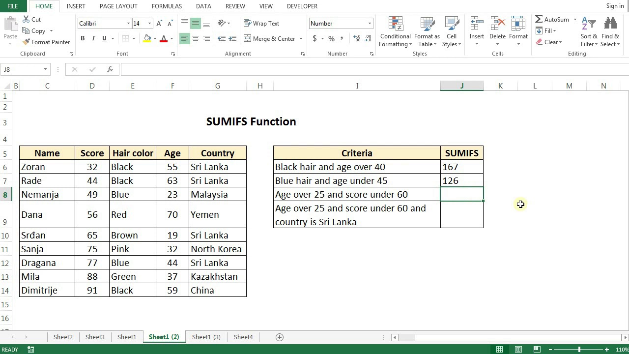 SUMIFS Function - How to sum cells that meet multiple criteria - Excel - YouTube