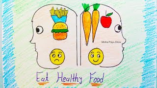 Eat Healthy Drawing Easy Step by Step | Healthy Food Drawing Ideas Easy | Drawing Tutorial Online
