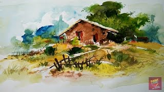 water painting coloring landscape basic step demonstration
