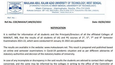 MAKAUT ODD SEM RESULT PUBLISHED, CHECK NOW