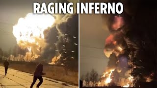 Screaming Russians flee as fireball rips through Putin oil refinery after Ukrainian drone attack