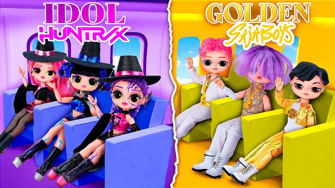 K-Pop Demon Hunters in Golden and Silver Airplane! 10 Crafts for L.O.L. Dolls