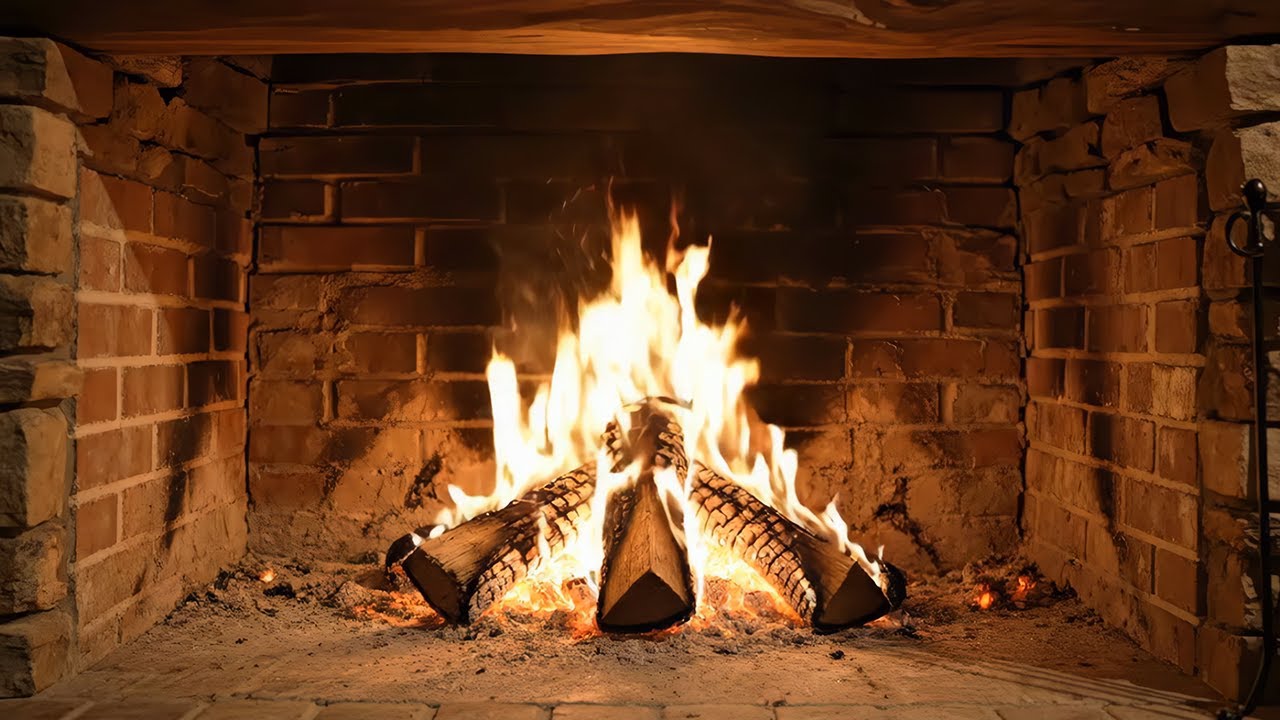 | 4K | Warm Rustic Stone Fireplace – Cozy Country Cabin Ambience with Crackling Fire Sounds. ASRM