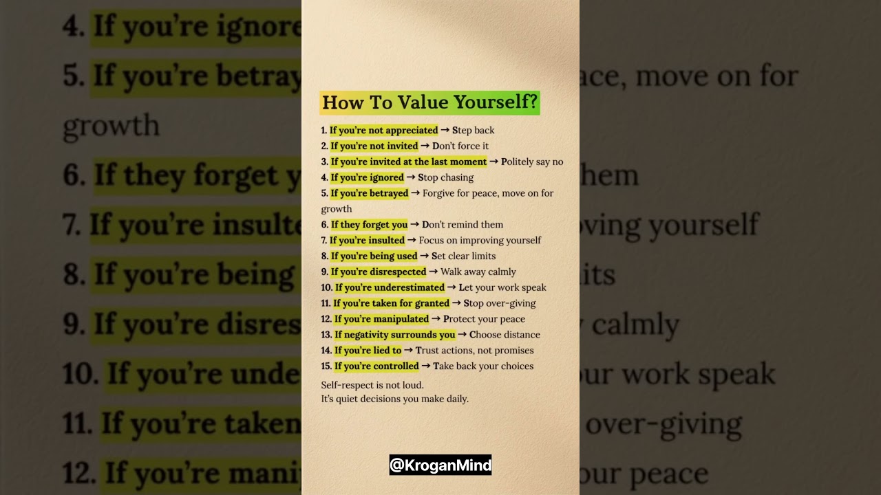 How to Value Yourself: 15 Rules for Self-Respect 🛡️ 