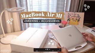 🌿 MacBook Air M1 Silver Aesthetic Unboxing + Accessories | Laptop Stand, MacBook Sleeve & USB Hub