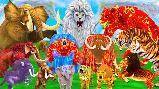 10 Mammoth Elephant Cow vs 5 Giant Lion Tiger Wolf vs Dinosaur Fight Giant Lion Mammoth vs Gorilla