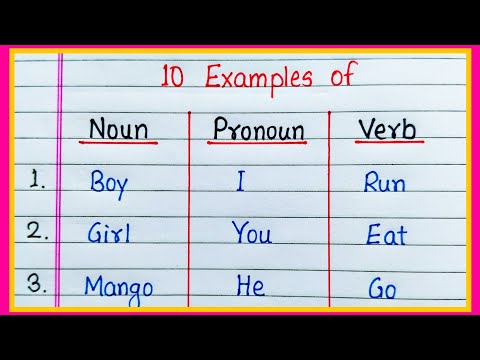 10 Examples of Noun Pronoun and Verb | Noun Pronoun Verb Examples | Examples of Noun Pronoun Verb