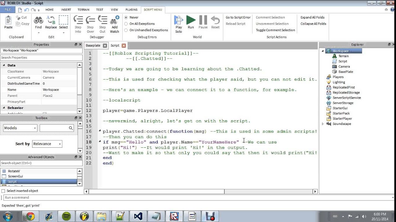 Roblox Scripting Tutorial Chatted Youtube - roblox lua chatted event