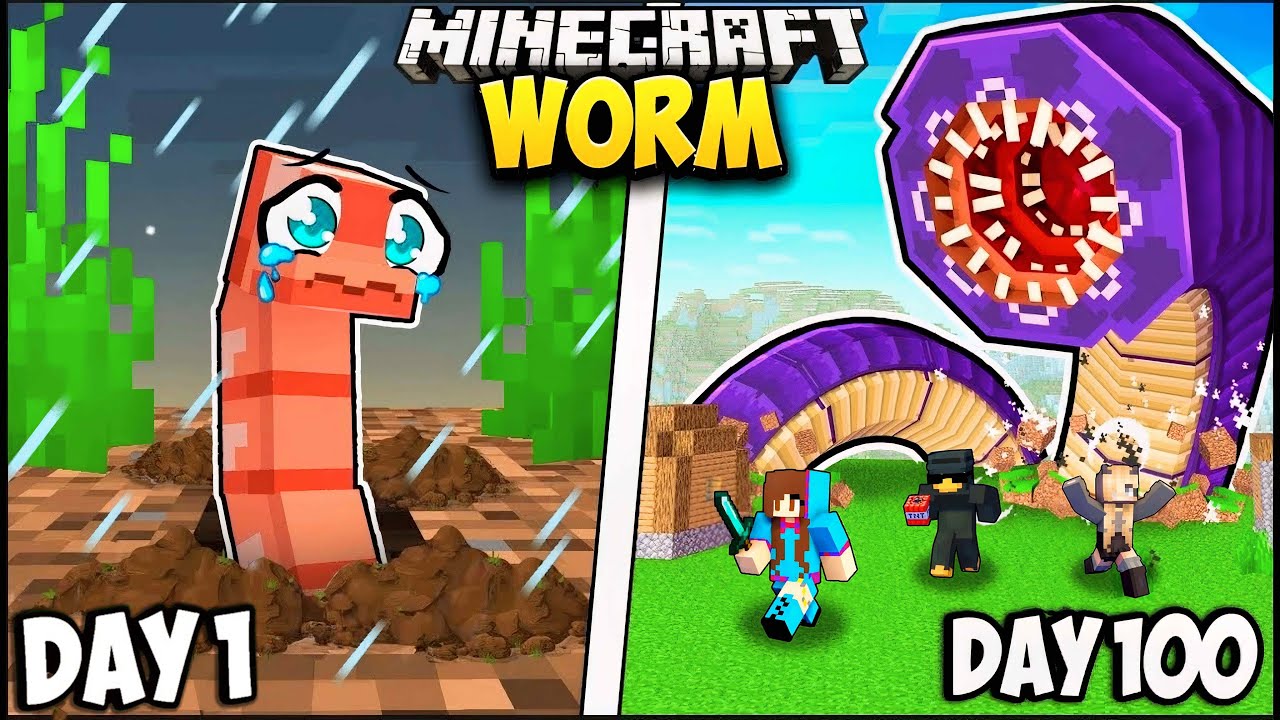 😜 I Survived 100 Days as WORM in Minecraft..