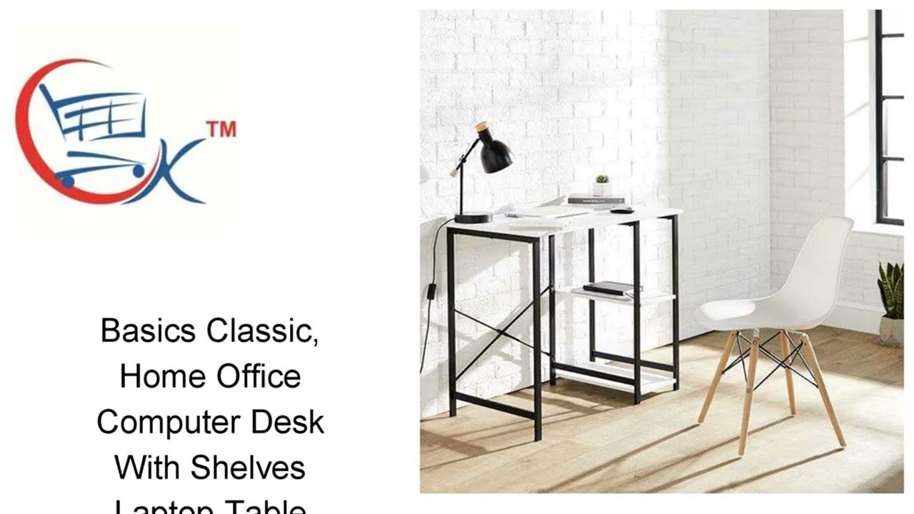 Desk With Storage : Basics Classic, Home Office Computer Desk With Shelves Laptop Table