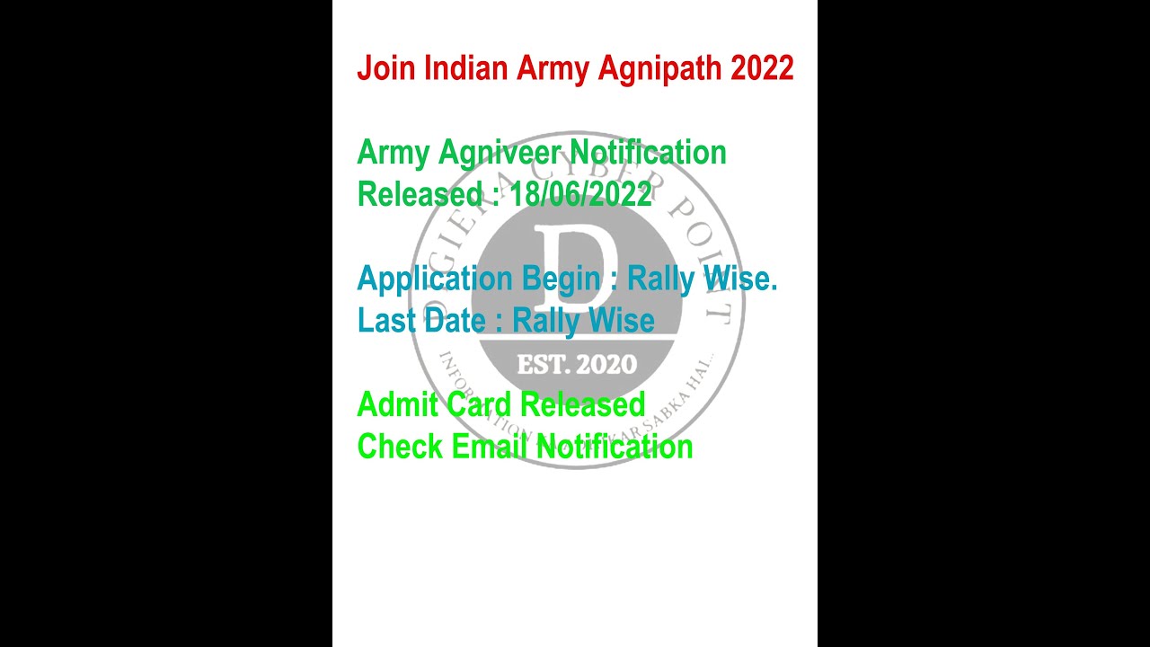 Indian Army Agniveers Rally 2022 Admit Card / Hall Ticket Out