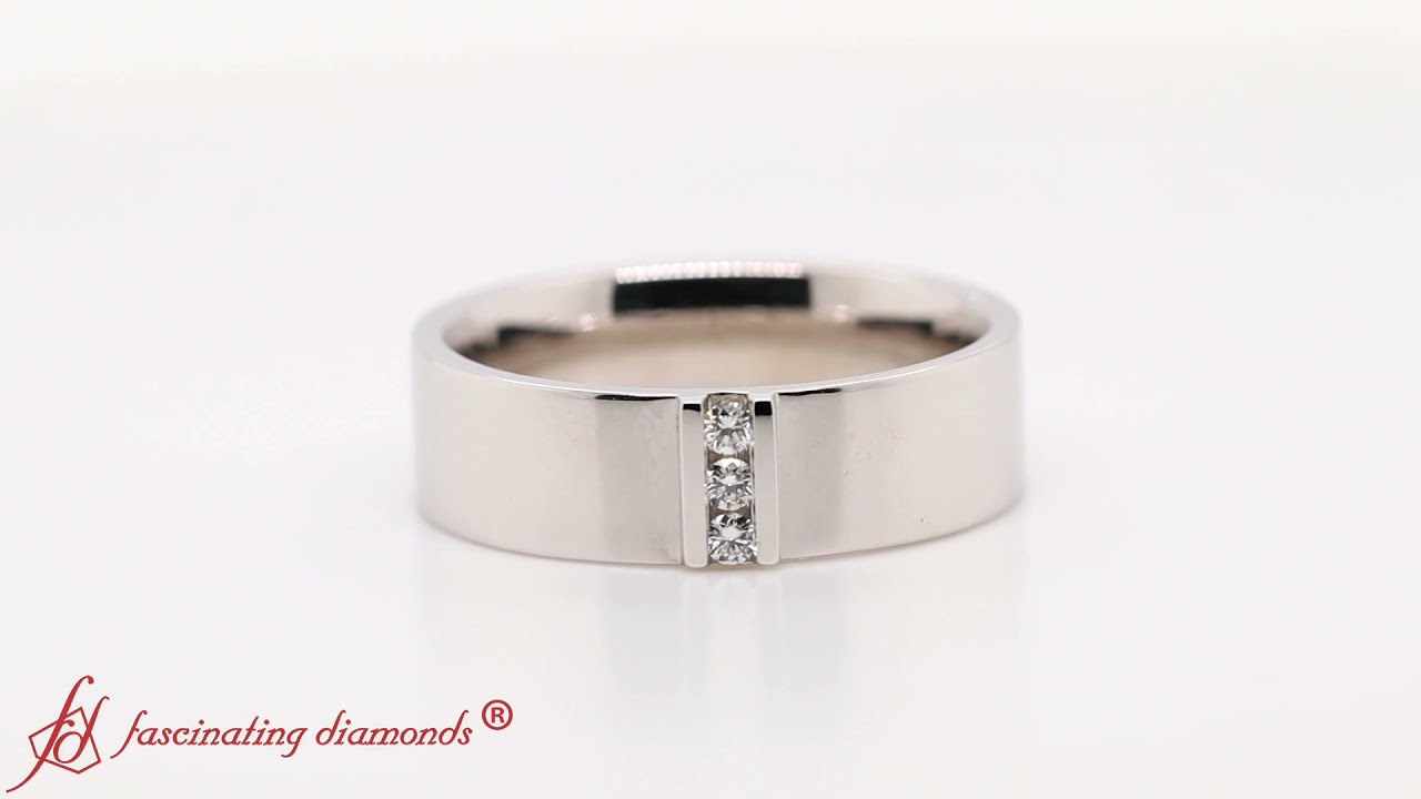 3 Stone Diamond Wedding Anniversary Band For Men In White Gold