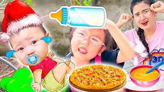 Changcady trổ tài làm pizza xúc xích, cùng Cam Cam chăm em bé