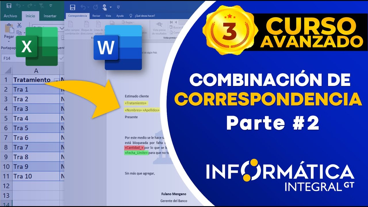 COMBINACIÓN DE CORRESPONDENCIA ENTRE WORD Y EXCEL | Parte #2 | Curso