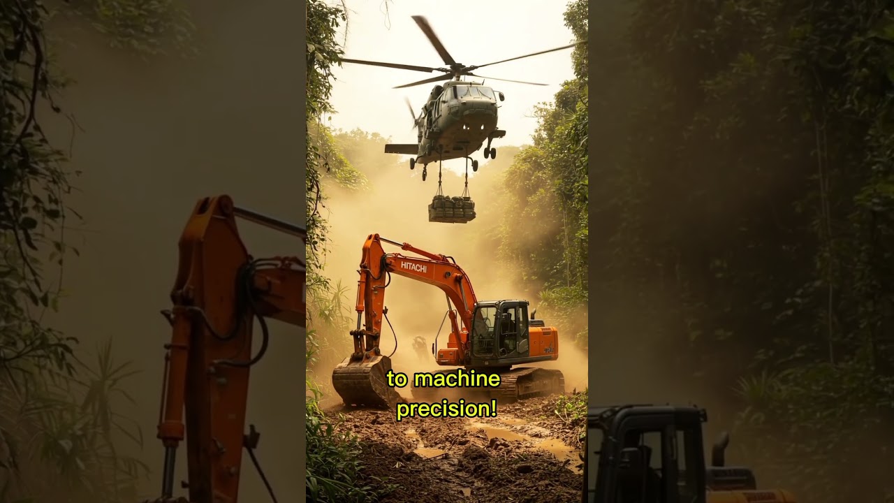 Hitachi Excavator vs. Helicopter Cargo Drop 
