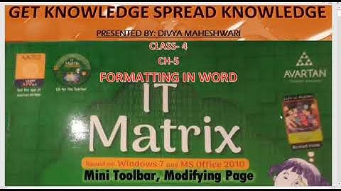 COMPUTER IT MATRIX PART-2 CLASS-4 CH-5 FORMATTING IN WORD