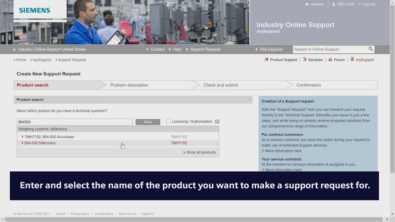 How to submit a support request in Siemens Industry Online Support