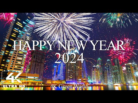 Happy New Year 2024 4K - Colorful Firework Display Around the World | Firework Sound  Countdown 2024