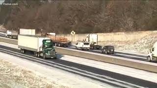 Five tractor trailers jackknifed on I-20 in between Conyers and Covington
