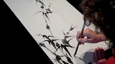 Painting Bamboo in sumi-e Chinese brush painting t...