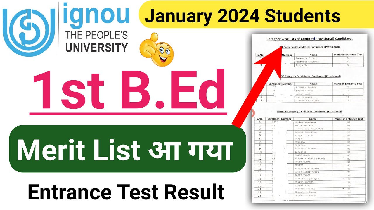 IGNOU B.Ed Merit List 2024 | IGNOU B.Ed entrance merit list 2024_IGNOU ...