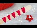 Amazing Woolen Flower Craft Idea with Ice cream Stick | Very Easy Flower Making - Hand Embroidery