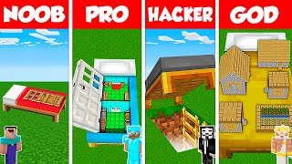 Minecraft Battle: NOOB vs PRO vs HACKER vs GOD: INSIDE BED HOUSE BASE BUILD CHALLENGE / Animation