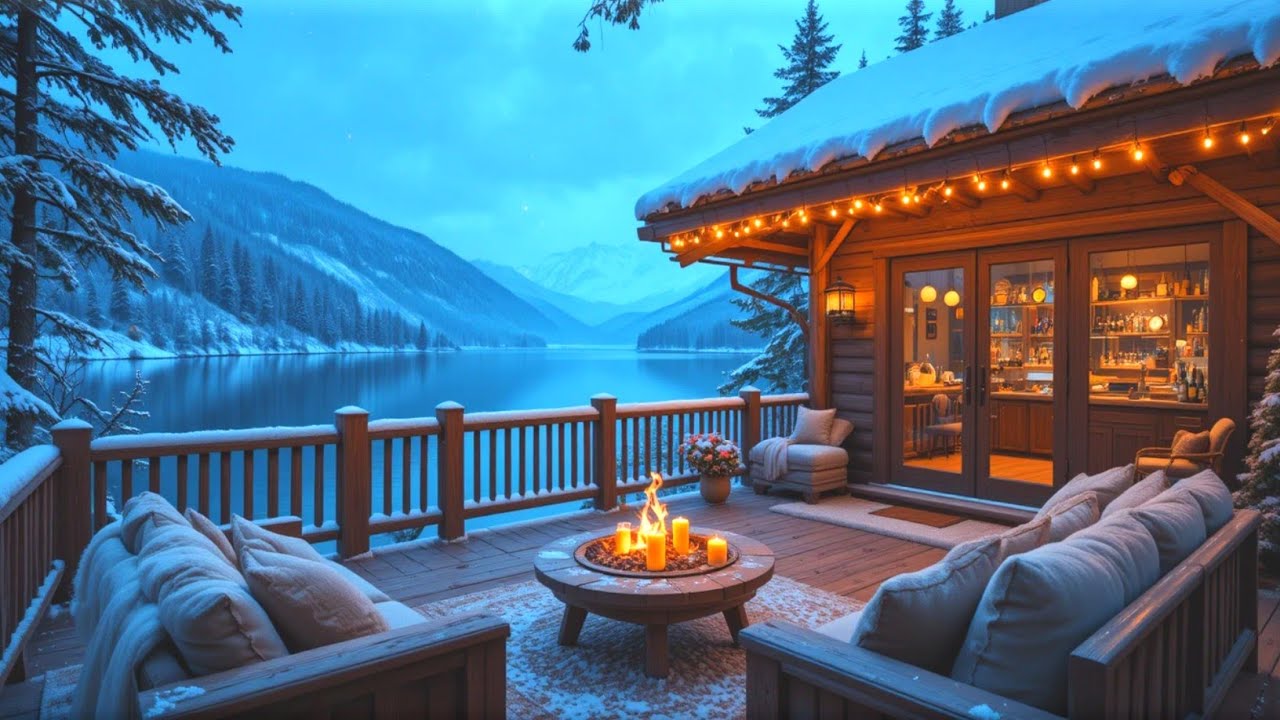 Winter Coffee Shop Ambience: Cozy Smooth Jazz, Snowy Nights & Peaceful Work Mood